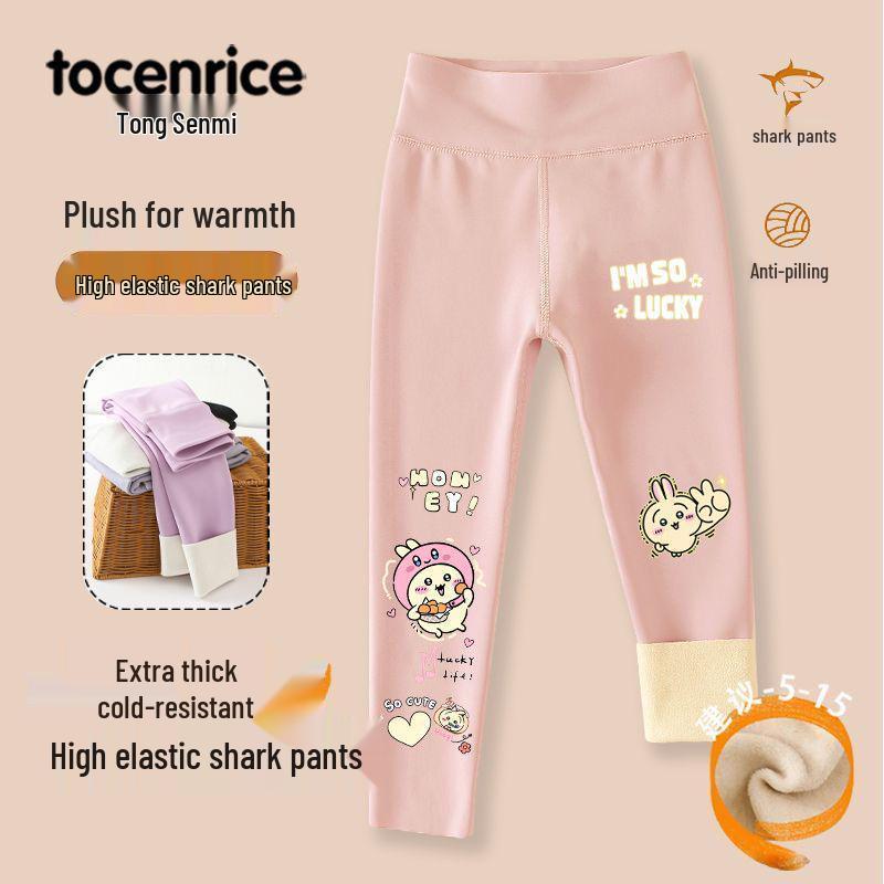 2025 Style Fleece-Lined Little Eight Shark Leggings for Girls - Yoga Barbie Pants for Middle & Older Children