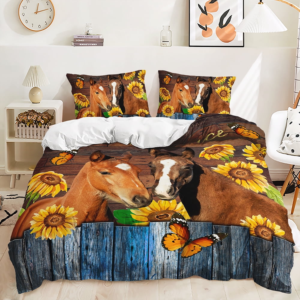 

Comforter Horse Daisy Flowers Printed Art Soft Bedding Setwestern Farmhouse Rustic Theme Bed Set Boys Girls Women Men Warm Comforter (quilt)-EU Single(135*200cm)3pcs