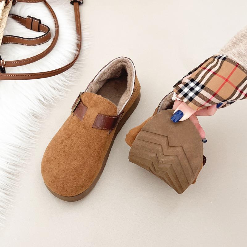 Winter new bag heel women's velvet thickened warm lazy casual shoes two wear one pedal retro cotton shoes