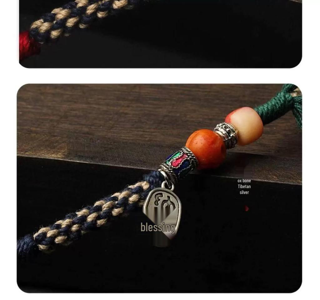 Luxury Tibetan Handmade Dzi Bead Pendant Necklace with Adjustable Cotton Rope