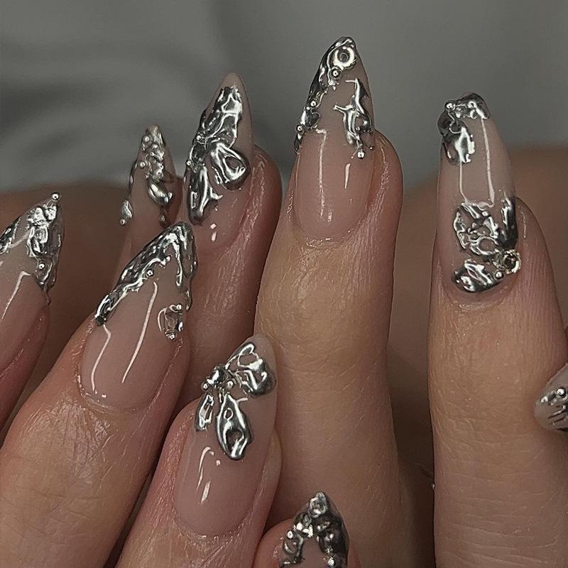 Long Wear Flash Color Diamond Bow False Nails - European & American Style
