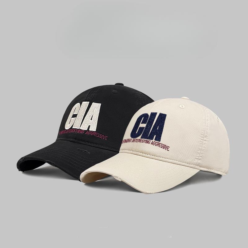 Old and Worn Letters Baseball Cap Women's Street Versatile Face Showing Small Duckball Cap Couple Traveling To Protect The Sun