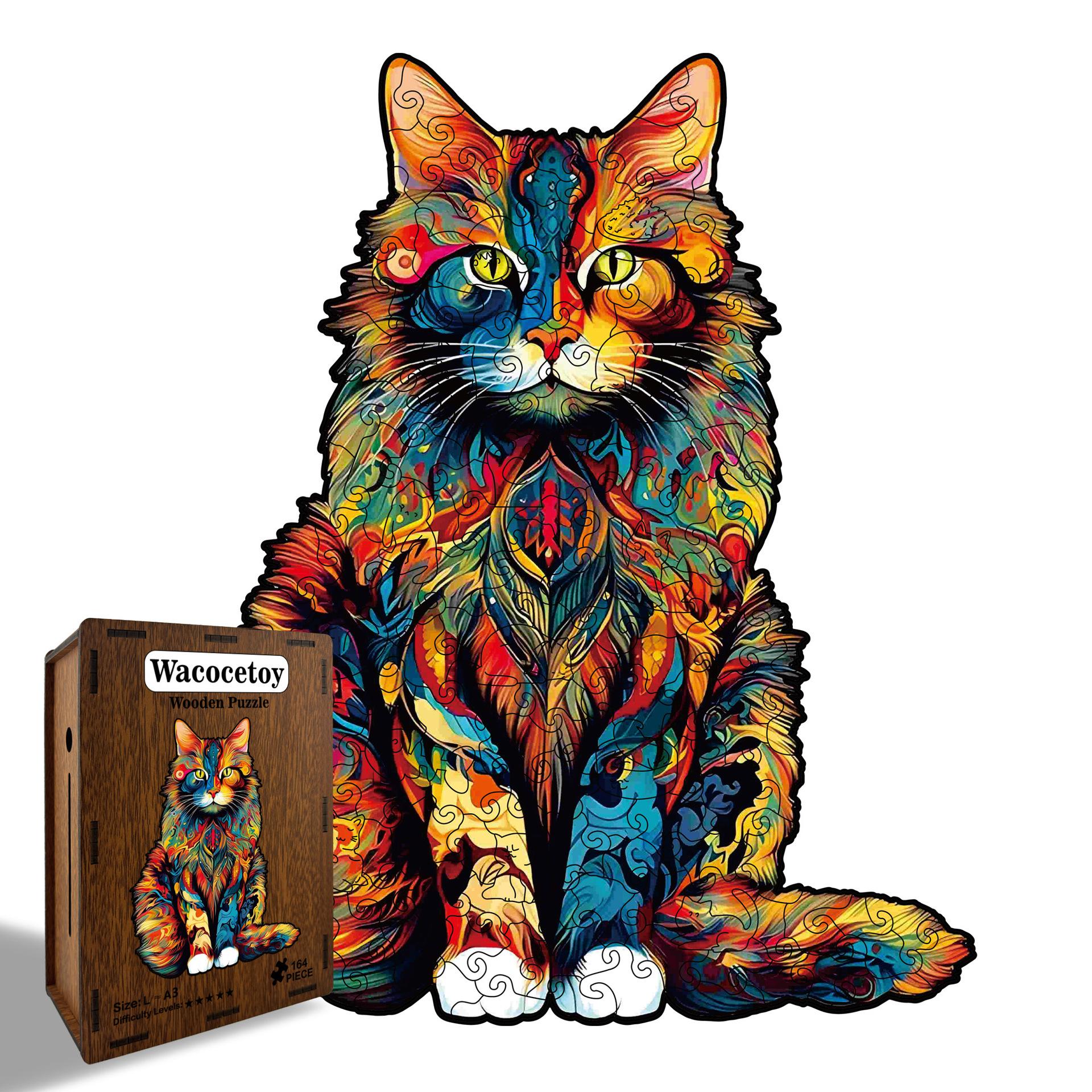 Cat Puzzle Wooden Special-Shaped Splicing Toy Piggy Bank Decorative Painting Decompression Puzzle