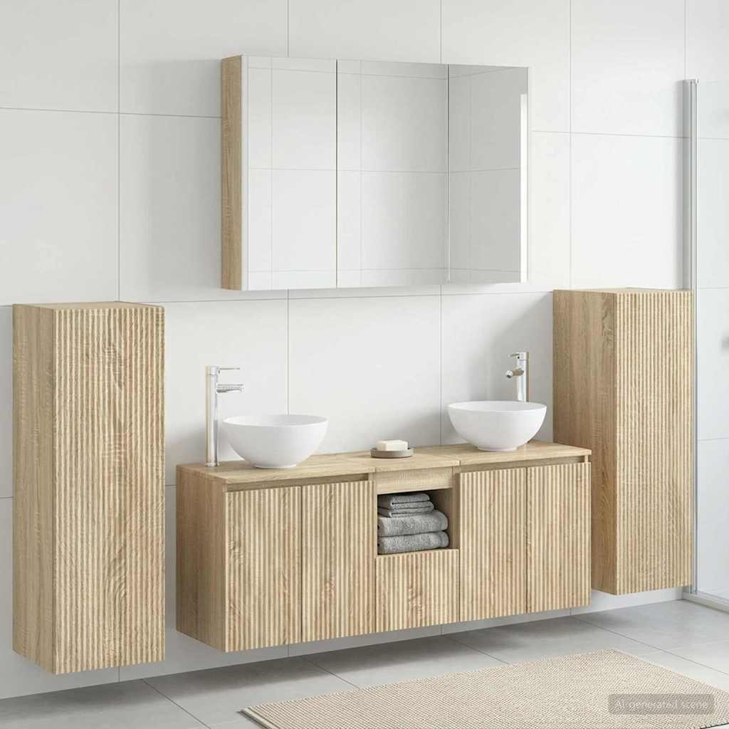Bathroom Furniture Set 6 pcs Sonoma Oak Engineered Wood and Glass