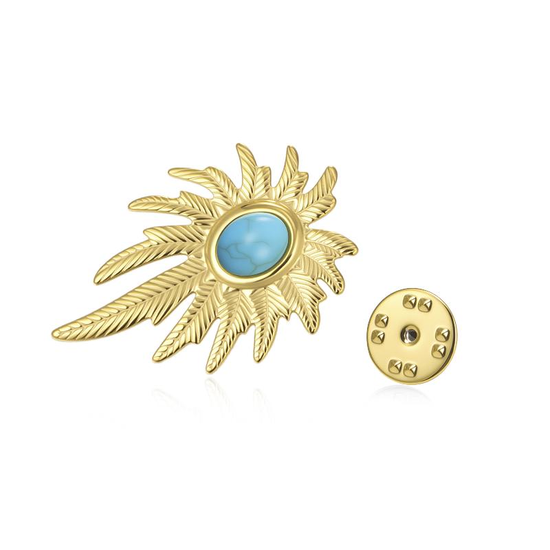 Womens Jewelry Four Petal Flower Brooch French Style Stainless Steel Gold Color Trendy Pin for Wedding Office Gift