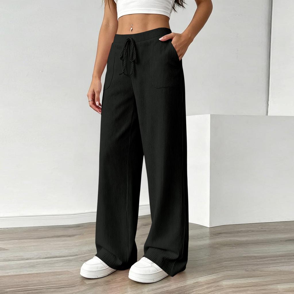 Women's Summer Color Wide Leg Pants - Casual Loose Fit Flowy Trousers with Fabric for Comfortable Daily Wear
