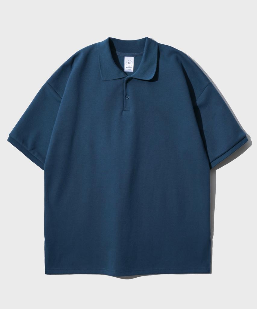 JEMUT Finns Oversized Collared Short Sleeve Tee Navy Yhst2354