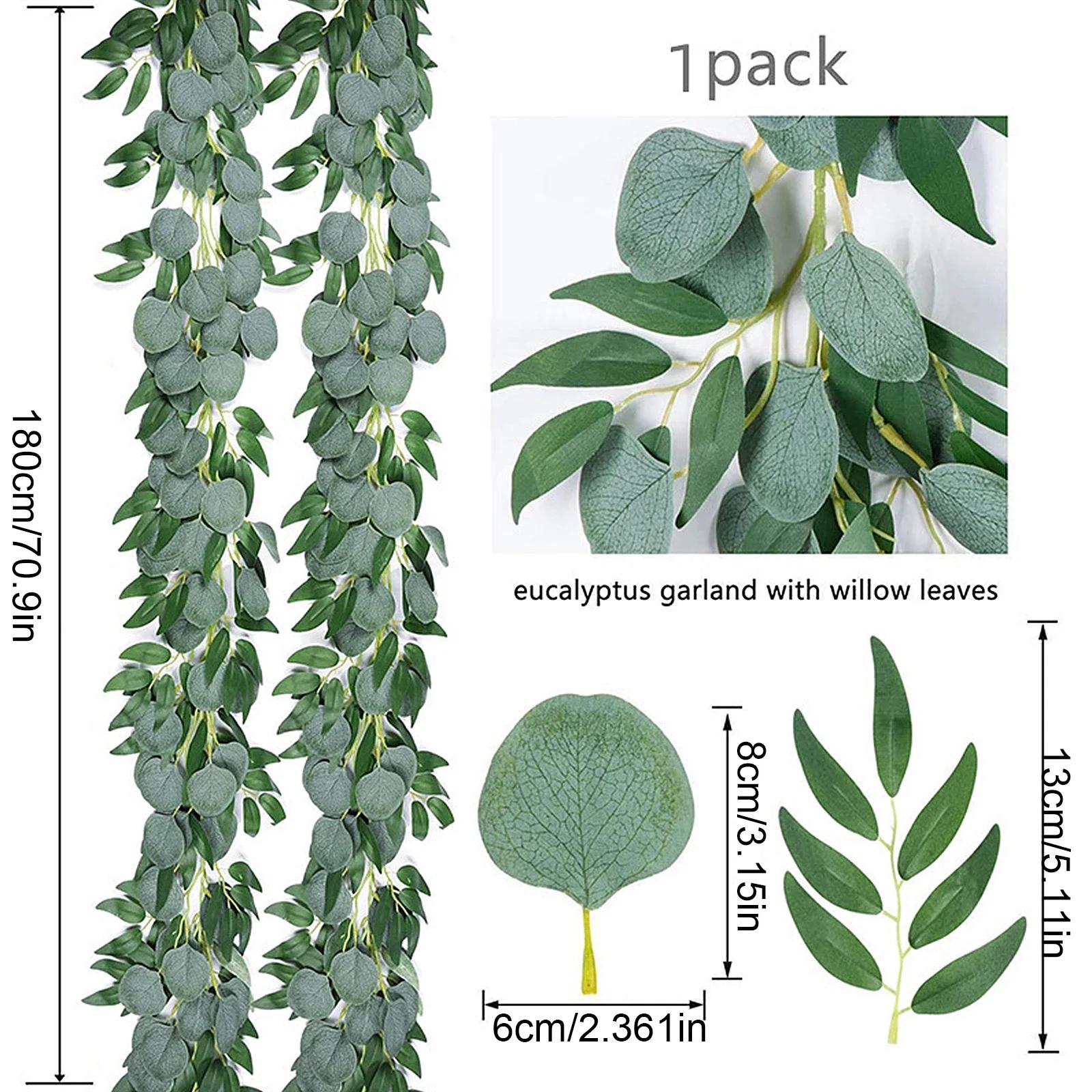 Artificial Eucalyptus Leaves Garland Green Ivy Leaf 180cm Party Wedding Wall Hanging DIY Fake Garland Rattan Vine Home Decor