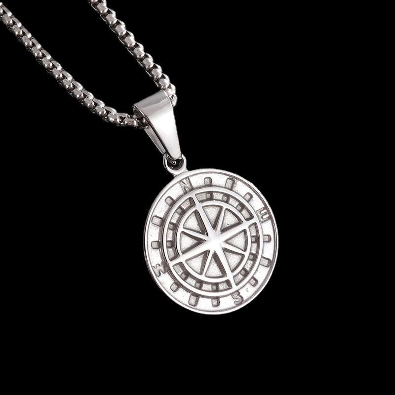 Vintage Starry Sky Compass Stainless Steel Pendant Necklace - Men's High-End Alloy Jewelry