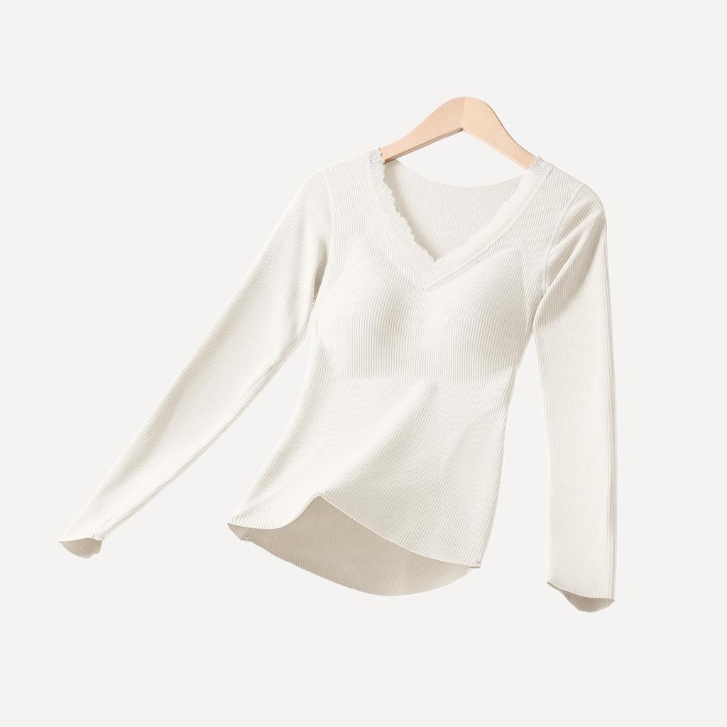Women's Cashmere Silk Lace Seamless Thermal Set with Chest Pads: Slimming Base Layer for Autumn/Winter