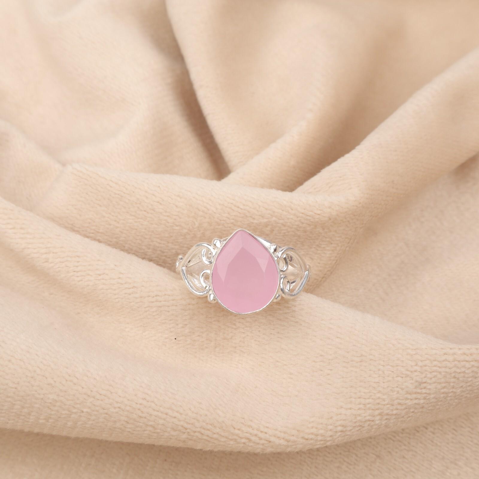 

Натуральный камень Розовый Халцедон Ювелирные изделия из серебра 925 пробы Ручной работы Кольцо в стиле бохо RR-46-18 13