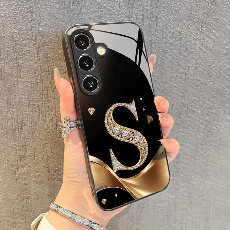 

Letter S pattern glass phone case for Samsung for galaxy S26 S25 S24 S23 S22 S21 S20 FE Ultra Plus 5G anti-fall back cover Galaxy S26 чёрный