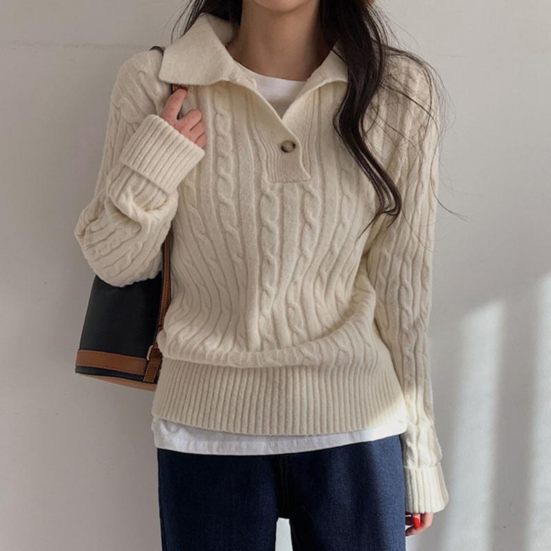 Retro pletený dámský svetr s klopou Ležérní svetr