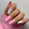 24 Stuks Vierkante Roze Mat Franse Luipaard Press-On Nagels Kunstnagels Acryl Nepnageltips Set