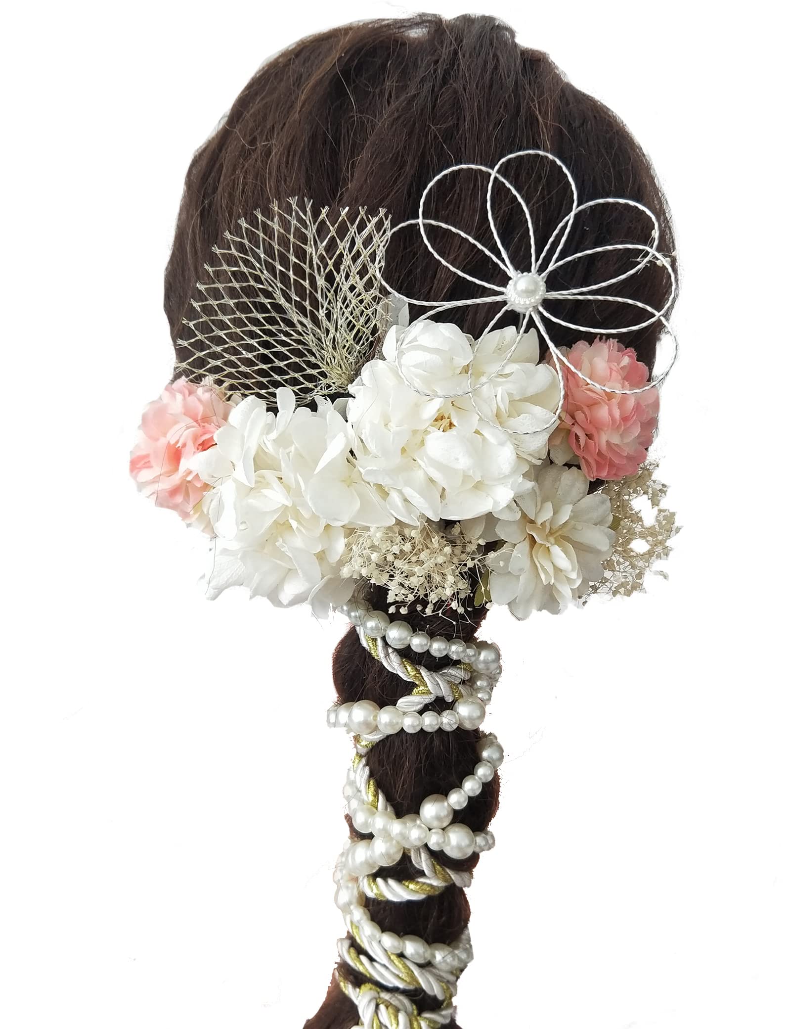

JZOON Pearl Hair Ornament with Mizuhiki String for Popular Japanese Hair Kanzashi Perfect for Engagement Entrance Pink Coming-of-Age Ceremonies, розовый