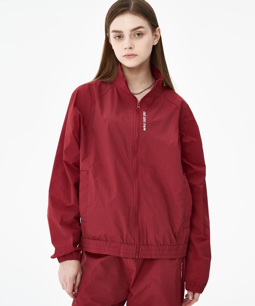 Mozmoz Solid Embroidered Oversized Zip-Up Windbreaker Burgundy