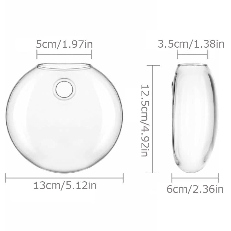 1/2/4/6pcs Flat Glass Vase For Hydroponics Plant Transparent Wall Mounted Vase Oblate Flower Vase