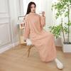 Women's Mock Neck Cable Knit Fleece Nightgown, Winter Warm Long Plush Sleep Dress with Big Pockets, Loose Cozy Loungewear