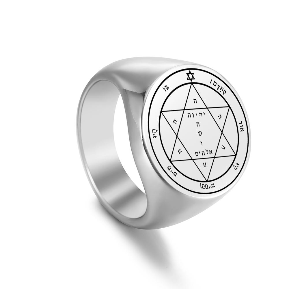 LIKGREAT Vintage Pentacles Seal Solomon Rings Retro Massive Male Finger Ring Stainless Steel Punk Amulet Jewelry for Women