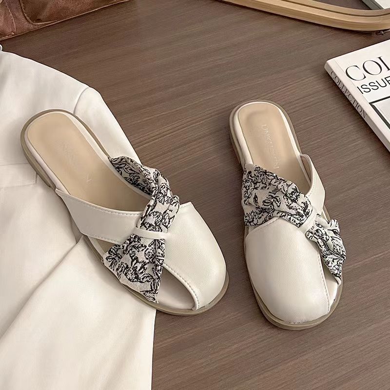 Evening breeze gentle French temperament slippers women's 2025 summer new lazy one-pedal flat-bottomed bag head half slippers