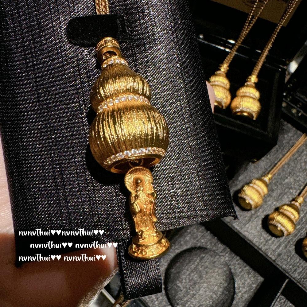 

Ancient Gold Filigree Chisel Gourd Fulu Portable Buddha Pendant Rope Chain New Chinese Filigree Frosted Buddha Gong Necklace