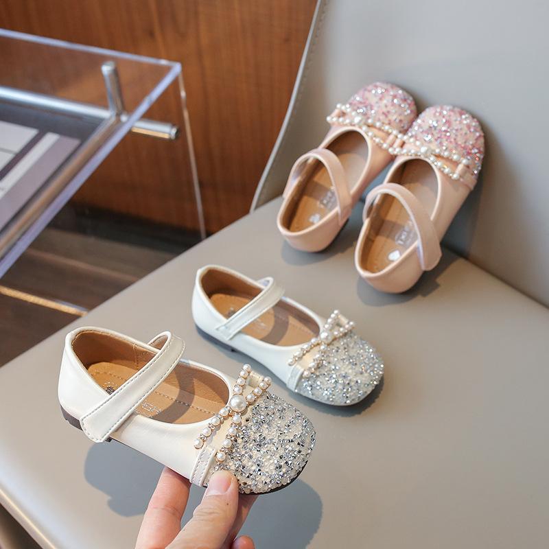 Bow pearl soft sole Korean version of crystal shoes rhinestone small fragrant single shoes 2025 spring and autumn new girls princess shoes