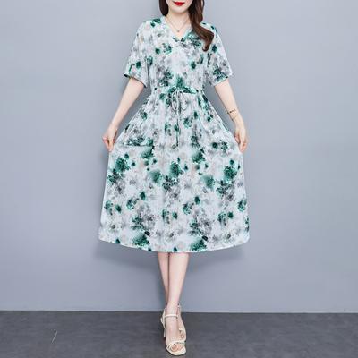 Elegantní letní šaty pro ženy Vintage oblečení Nadměrná velikost Ležérní Krátký rukáv Dlouhé šaty