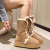 Lace-up Two-wear Snow Boots for Women's Winter New Thick-soled Medium Tube Fur Integrated Fleece Thickened Cotton Boots
