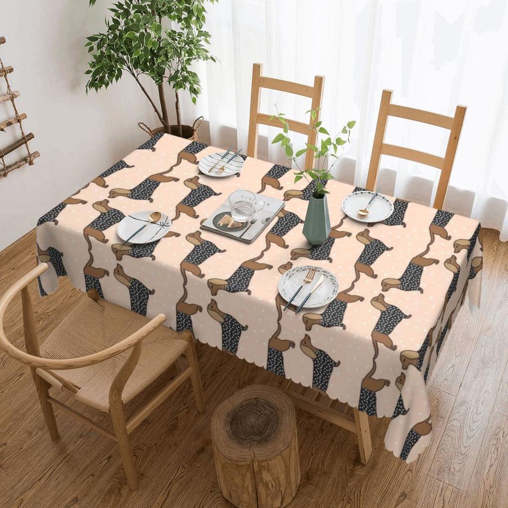 Rectangular Couple Dachshund Dog Pattern With Heart Table Cloth Waterproof Tablecloth Outdoor Table Cover