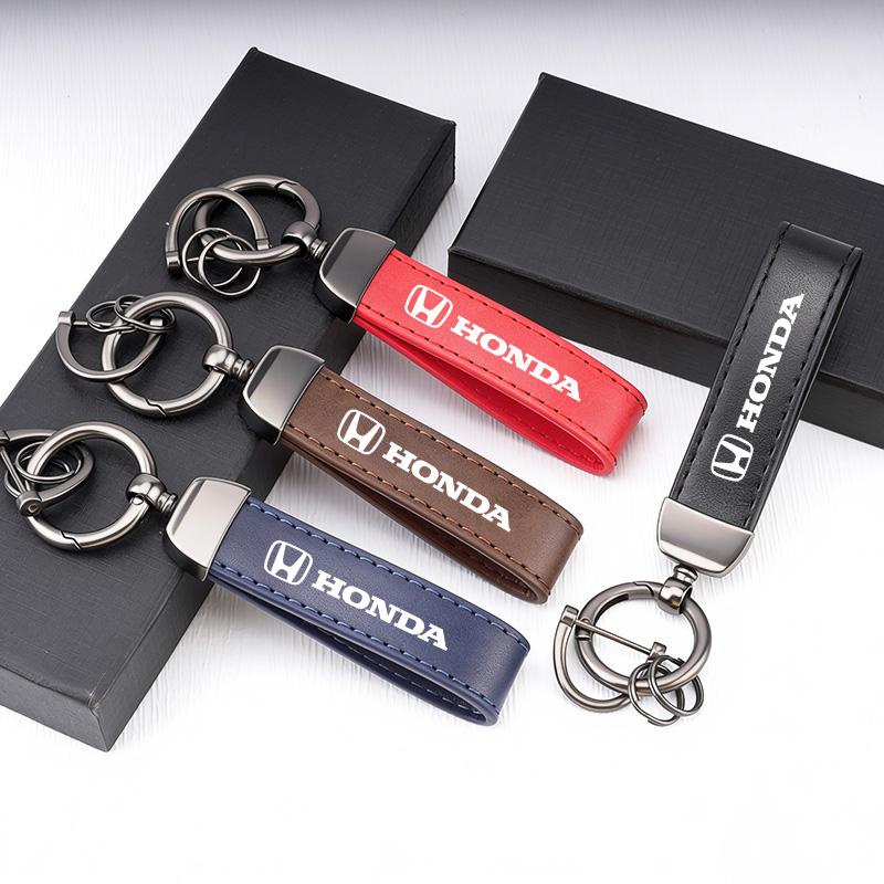 Honda Badge Leather Car Keychain Keyring Key Lanyard For Honda Civic Accord Fit Jazz Pilot CRV Odyssey Passport City Shuttle HRV TV7
