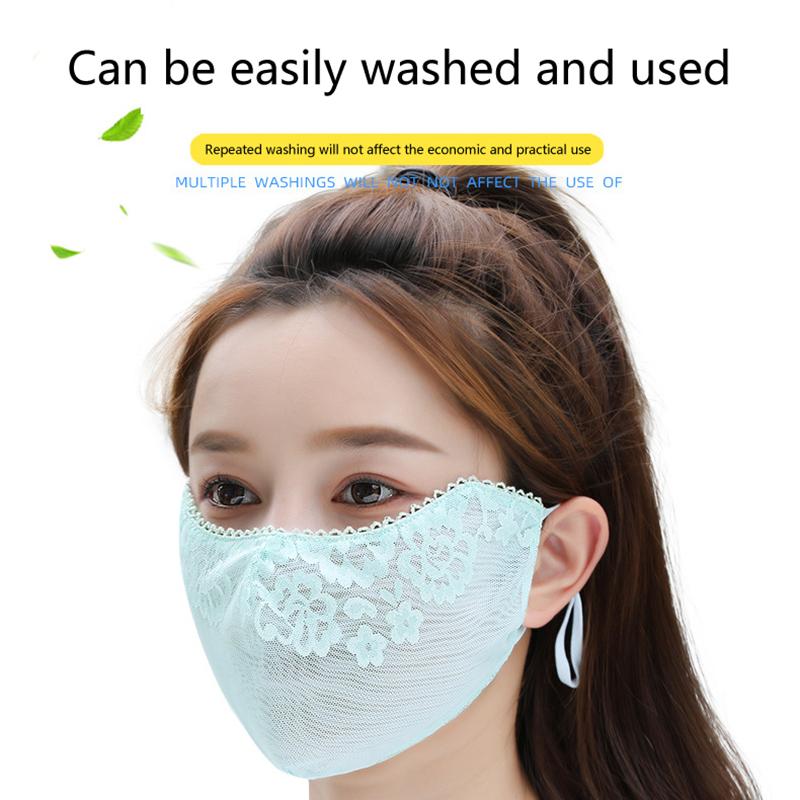 Sweet Flower Sunscreen Thin Lace Mask Outdoors Sunshade For Women Solid Color Sunscreen Face Cover Uv Protection Adjustable Mask