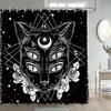 Egyptian Cat Shower Curtain Ancient Black Cat Animal Mystic Wizard Divination Astrolabe Moon Starry Sky Tarot Bathroom Curtain