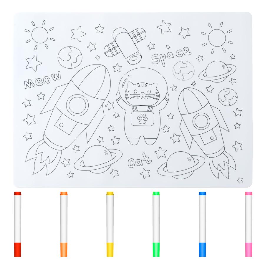 

Персонализированные цветные силиконовые салфетки для кормления ребенка, салфетки для стола с рисунком из холста, многоразовые коврики для рисования каракулей, детские принадлежности