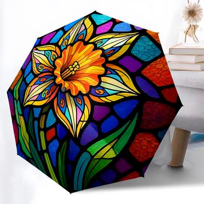 1pc Stained Glass Flower Automatic Open/Close Umbrella Compact Folding Umbrella, All-Season Portable Umbrella for Women/Men F1124149