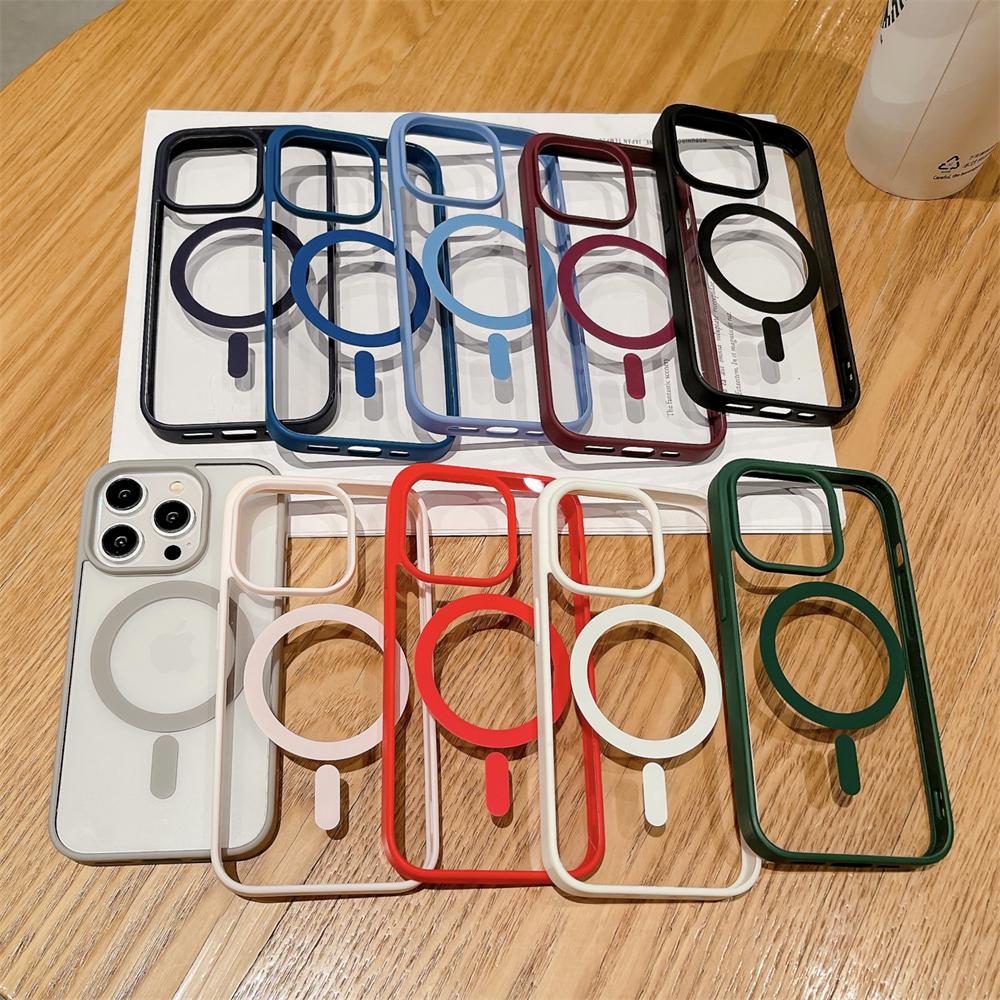 Luxury Transparent Magnetic Phone Case for iPhone 15 14 12 11 13 Pro Max Mini X XS XR 7 8 Plus for Magsafe Charge Acrylic Cover