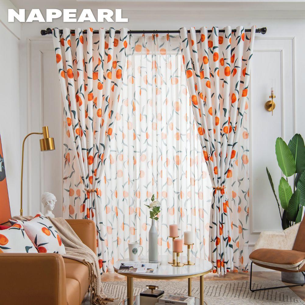 

Белая занавеска NAPEARL с цветочным принтом и принтом фруктов, Тюлевая прозрачная занавеска для гостиной, оконная занавеска, 1 шт.