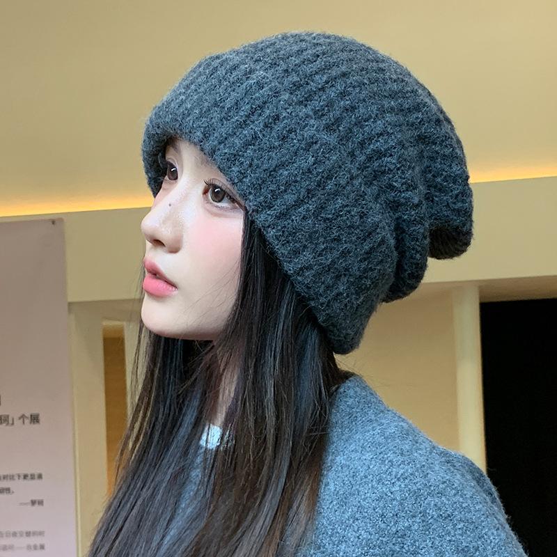 Autumn and Winter Retro Thickened Loose Knitted Wool Hat American Big Head Circumference Pile Hat British Style Windproof Warm Cold Hat
