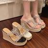 Fashion Rhinestone Wedge Heel Slippers Women Transparent Pvc Chunky Platform Sandals Woman Shiny Crystal Thick Bottom Sandalias