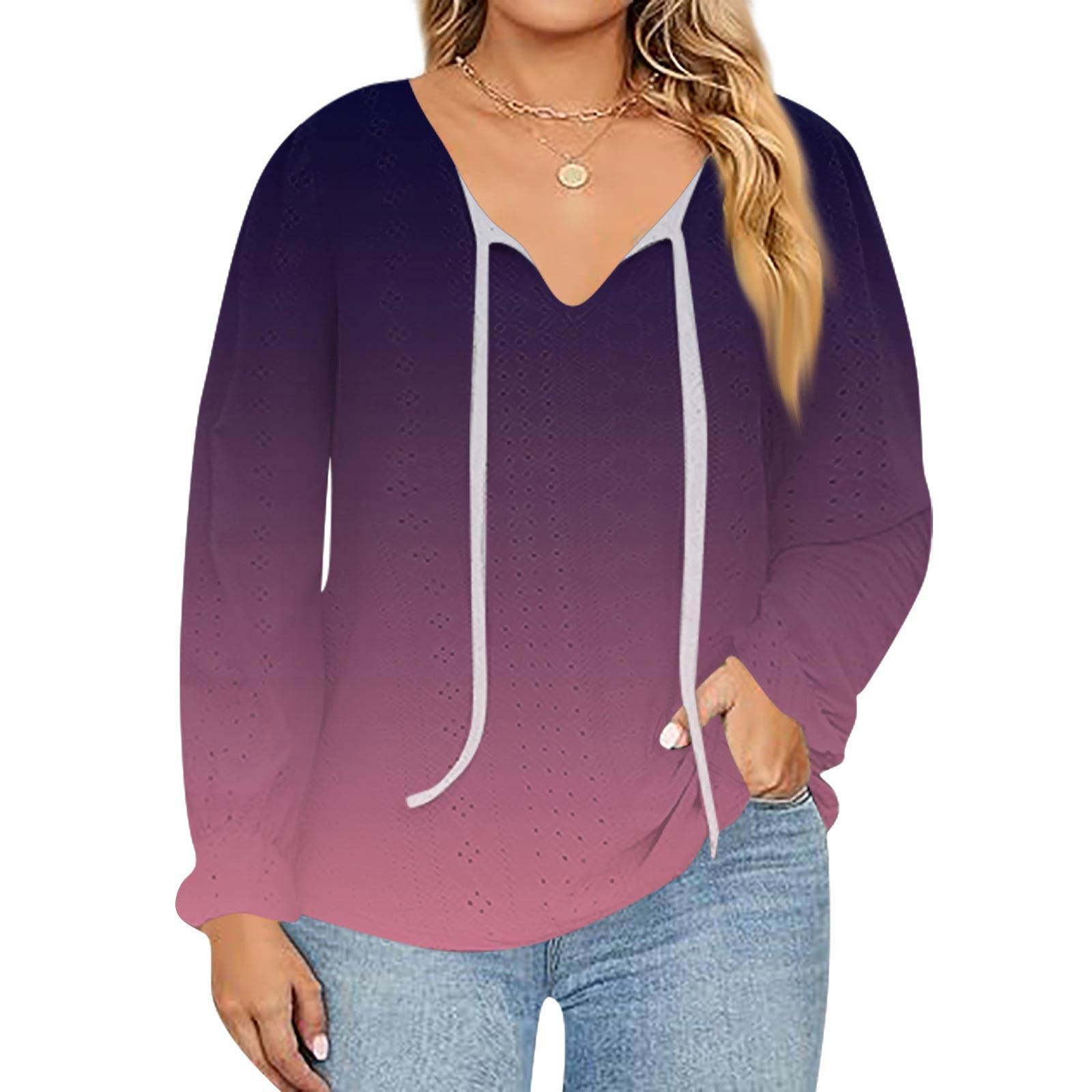 

Women s Fashion Printed Casual V-Neck Long Sleeve Top XL фіолетовий