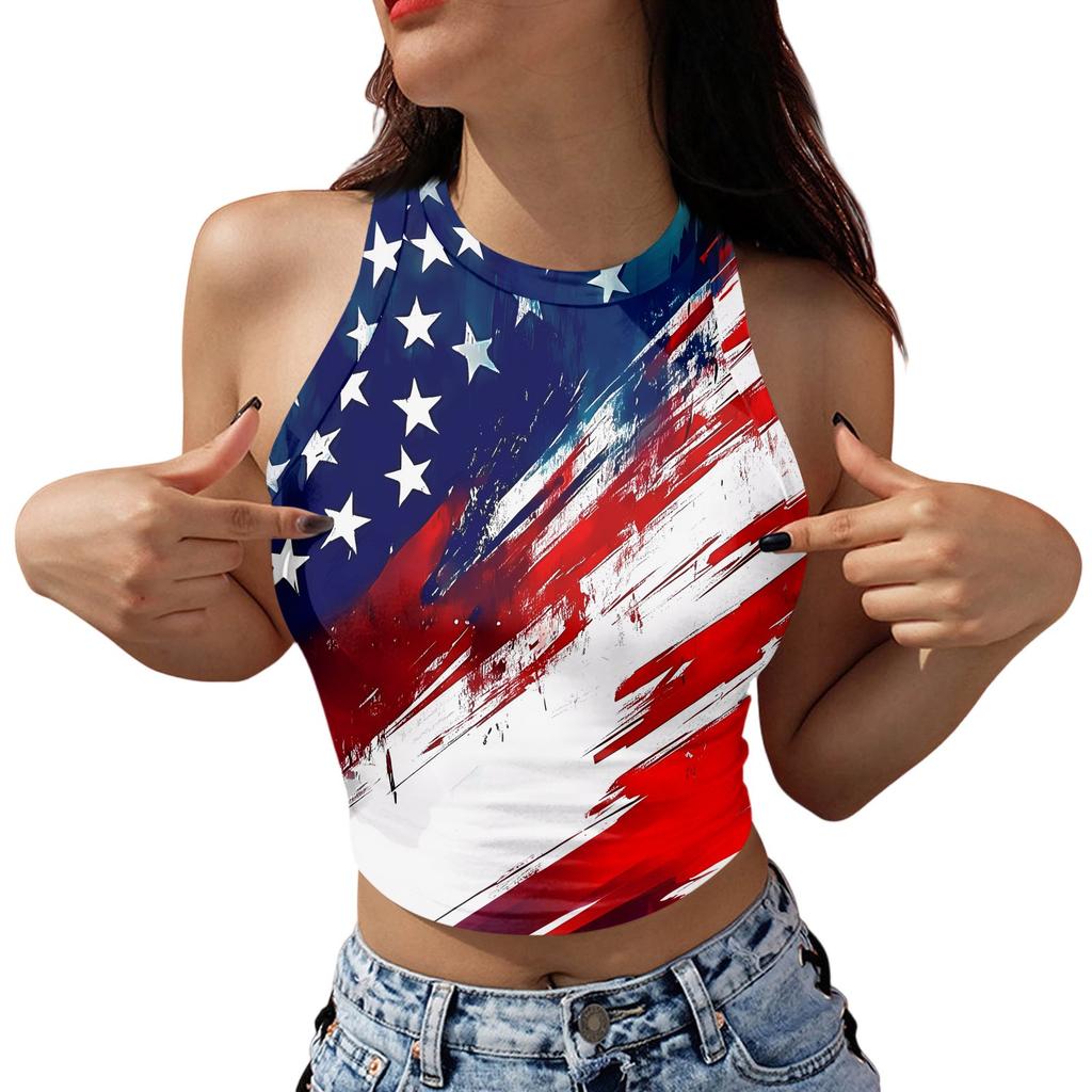 Women's Fashion Independence Day Print Sleeveless Base Tank Top