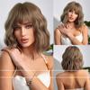 European and American Style Women's Short Curly Bobo Wig with Blunt Bangs Lades Summer Fashion Front Lace Heat Resistant Synthetic Fiber Wigs