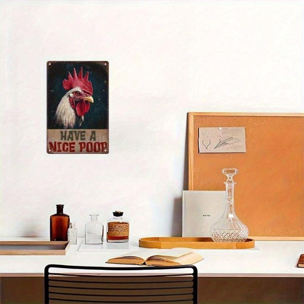 Vintage Rooster Metal Wall Sign, Funny Farmhouse Decor for Bar