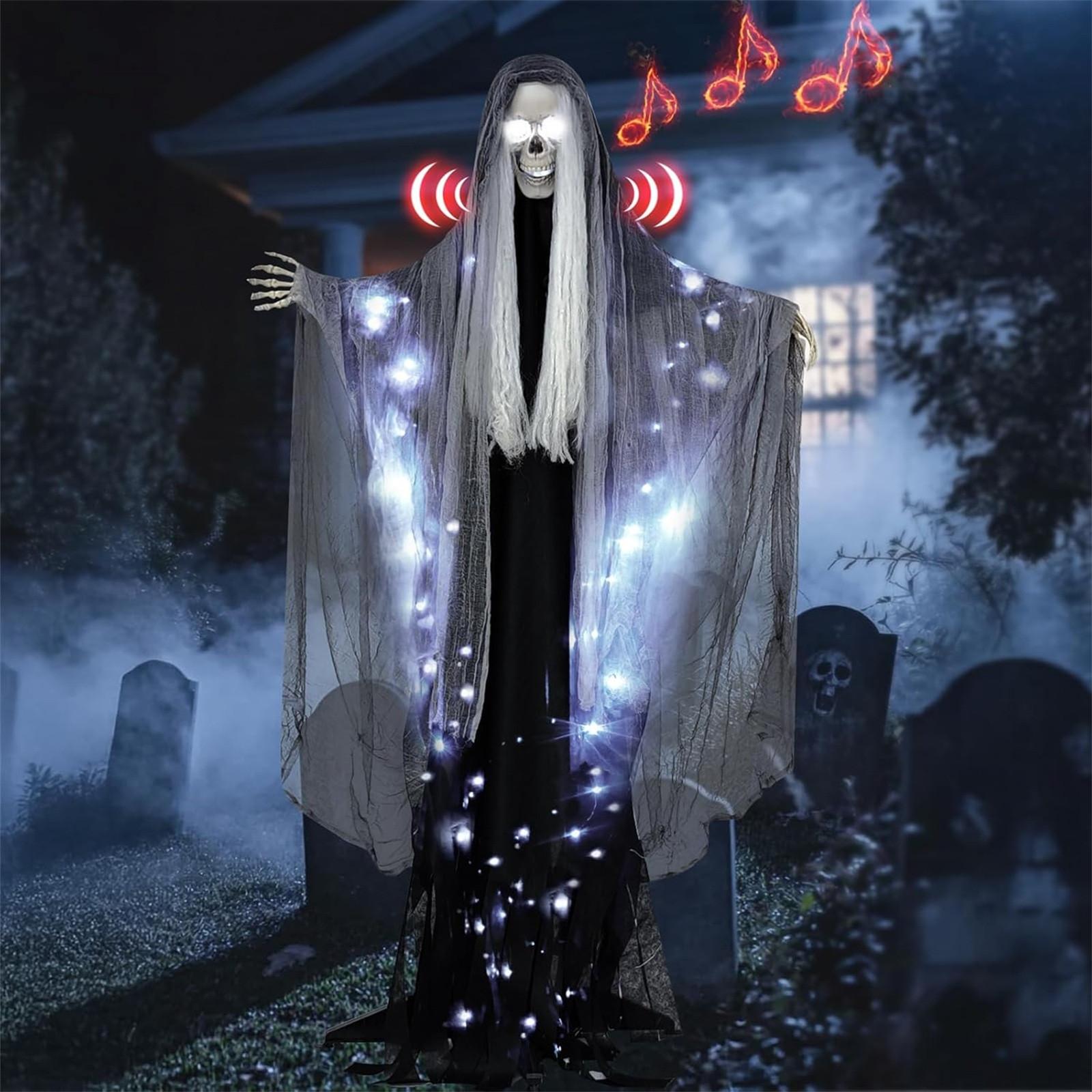 

Украшения на Хэллоуин на открытом воздухе: Страшный Аниматронный Скелет со Светящимися Глазами, Двигающимися Руками и Жутковатыми Звуками, Жуткий Мрачный Хэллоуинский Реквизит для Дома Пат One Size