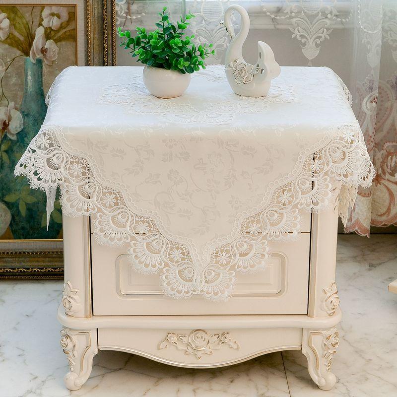 

Tablecloth Fabric Lace Bedroom Bedside Table Cover Cloth Corner Table Cloth Refrigerator Washing Machine Air Conditioning Dust Cover Universal Cover Mi Bai 038 Small size (56*56)* 1