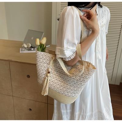Summer Straw Bag Woven Bag 2025 Seaside Vacation Beach Bag Large Capacity Straw Versatile Shoulder Bucket Bag