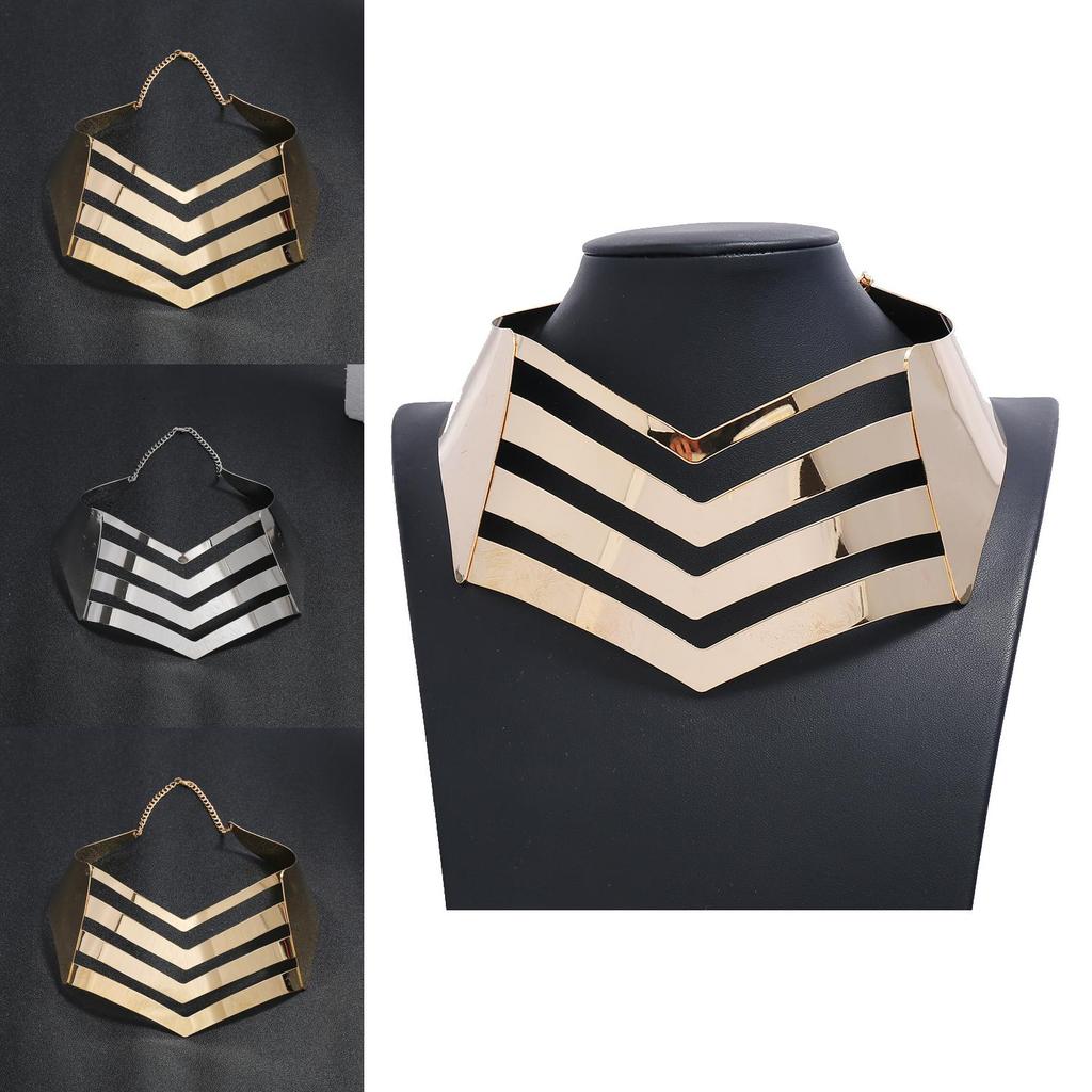Fashionable V Shaped Hollow Design Women Metal Necklace Collar Choker For Women