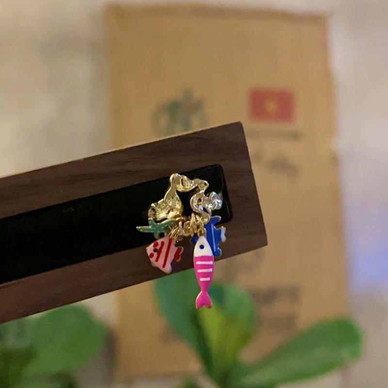 Marine Metal Enamel Small Fish Starfish Pendant Ring Stacked Index Finger Ring Fashionable Individual Trendy Jewelry Accessory