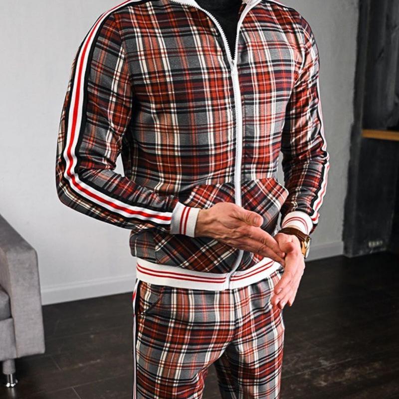 2023 Seturi de trening pentru bărbați, modă 3D în carouri, imprimeu la modă, îmbrăcăminte sport casual, primăvară, toamnă, jachetă + pantaloni, set 2 piese bărbat