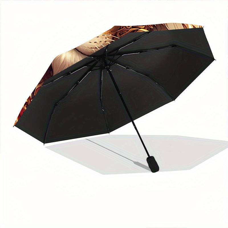 1pc Golden Lion of Fire Automatic Folding Umbrella - 3 Folding Design, Vivid Cartoon Pattern, Suitable for Outdoor Activities, A Gift for Fans In All