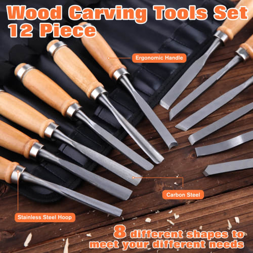 LEONTOOL Wood Carving Chisel Set, 12-Piece Set, Professional Woodworking Gudge, Professional Woodworking Hand Tool, Chisel Set, Wood Carving Kit, Begi
